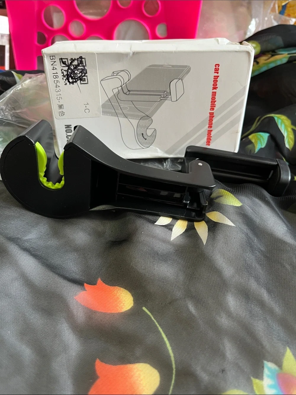 Car Hook Phone Holder Clip — Black with Lime Accents